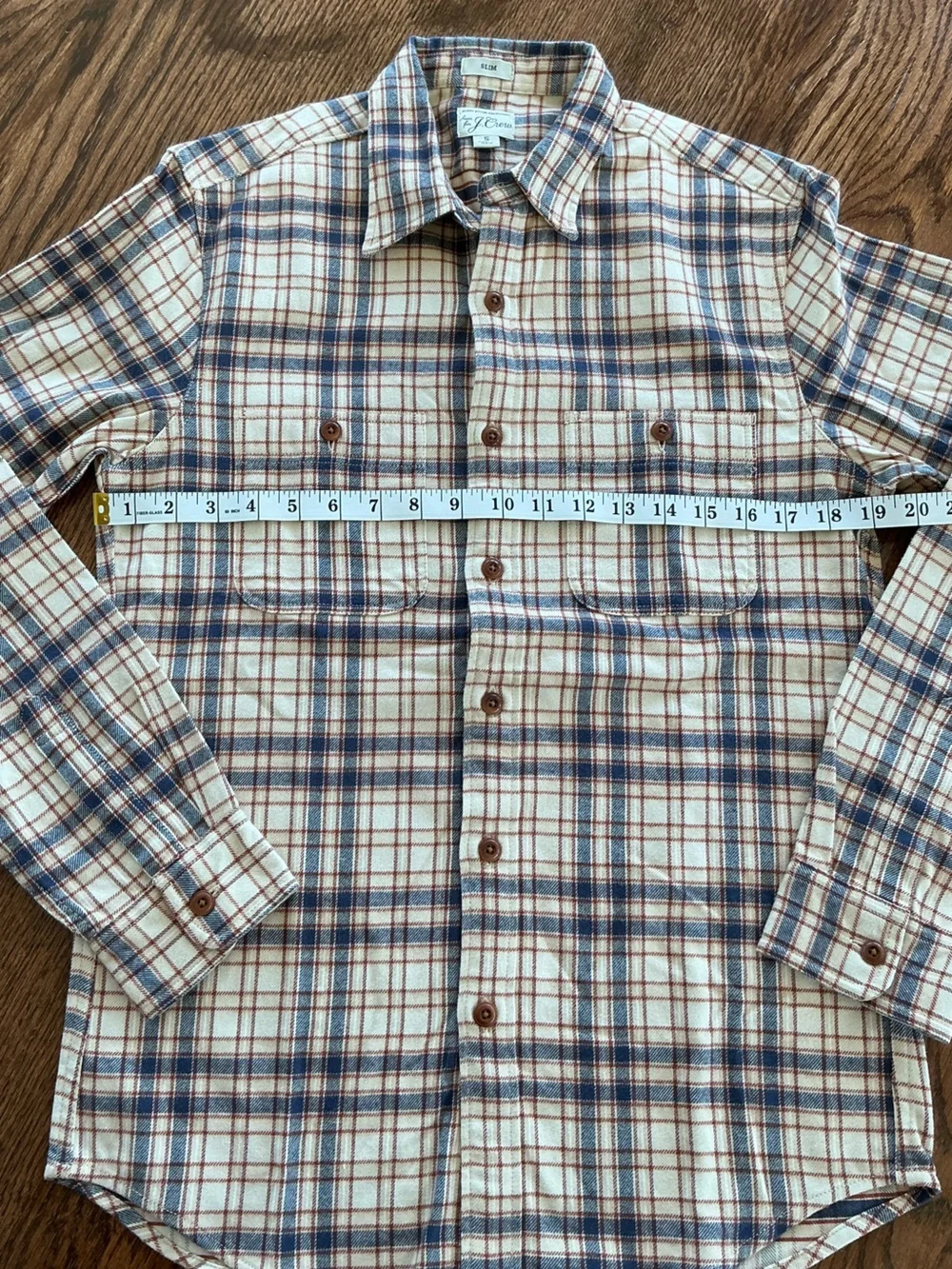 J. Crew Plaid Button-Down Shirt in Cream, Blue & Brown